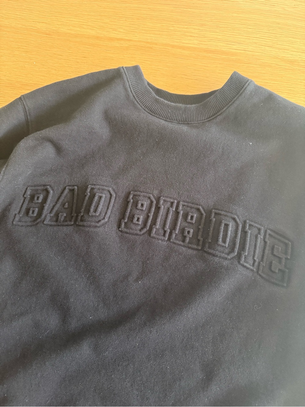 Bad Birdie Black Embossed Lettering Crewneck Sweatshirt